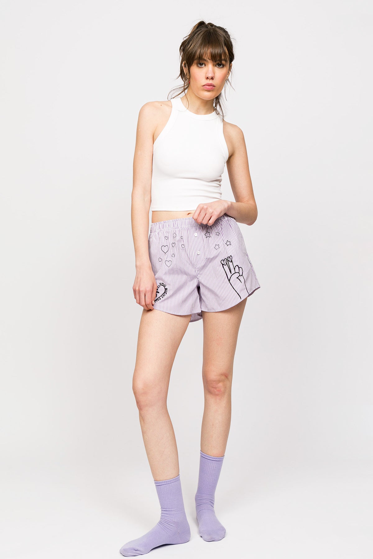 Chill Space Collection - Nakışlı Kadın Ev Şort - Lilac