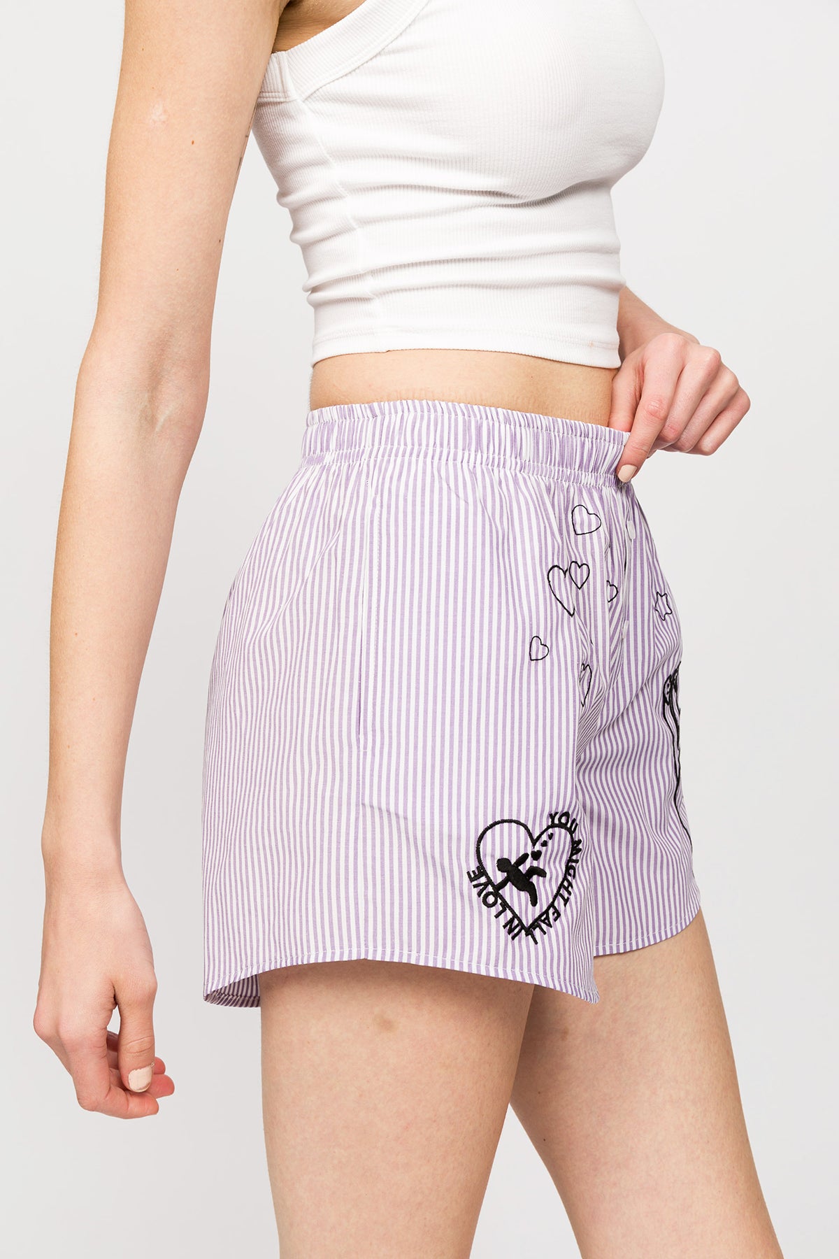Chill Space Collection - Nakışlı Kadın Ev Şort - Lilac