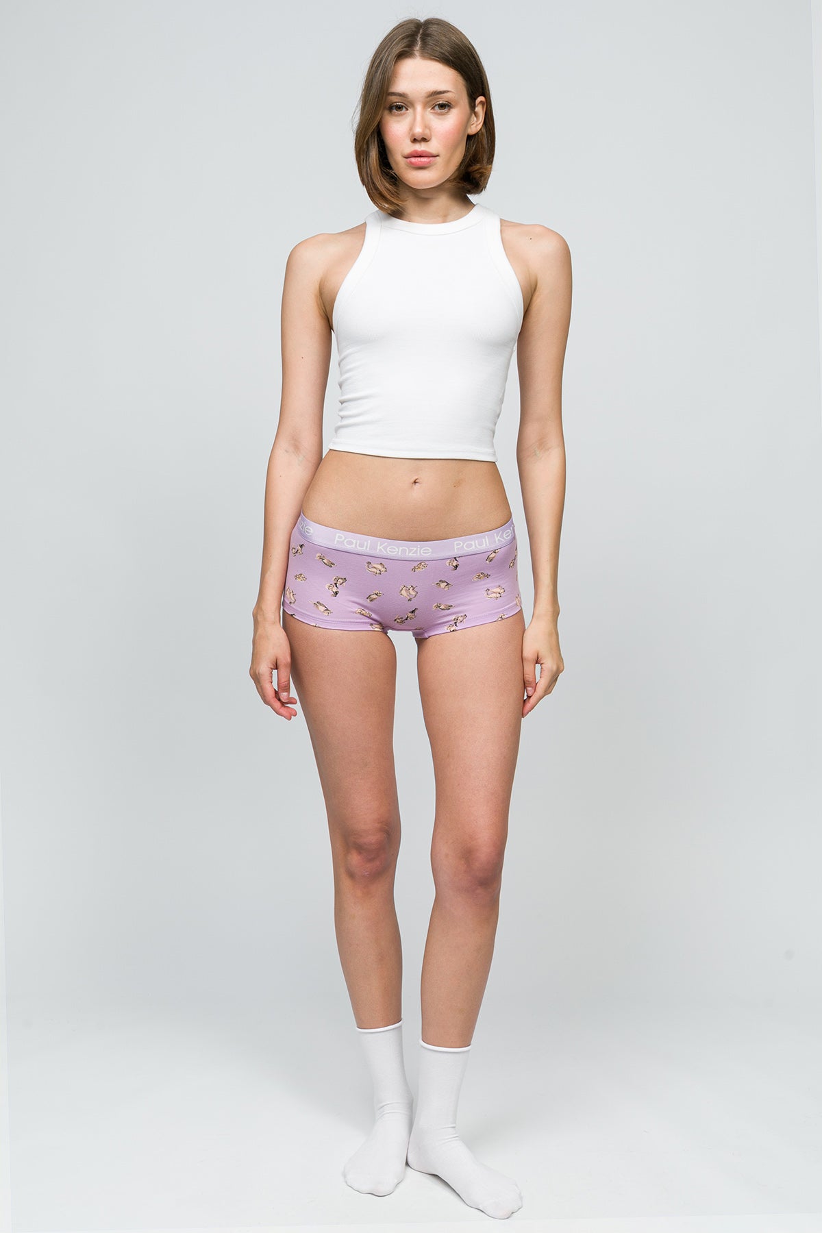 Desenli Kadın Boyshort Külot - Otter