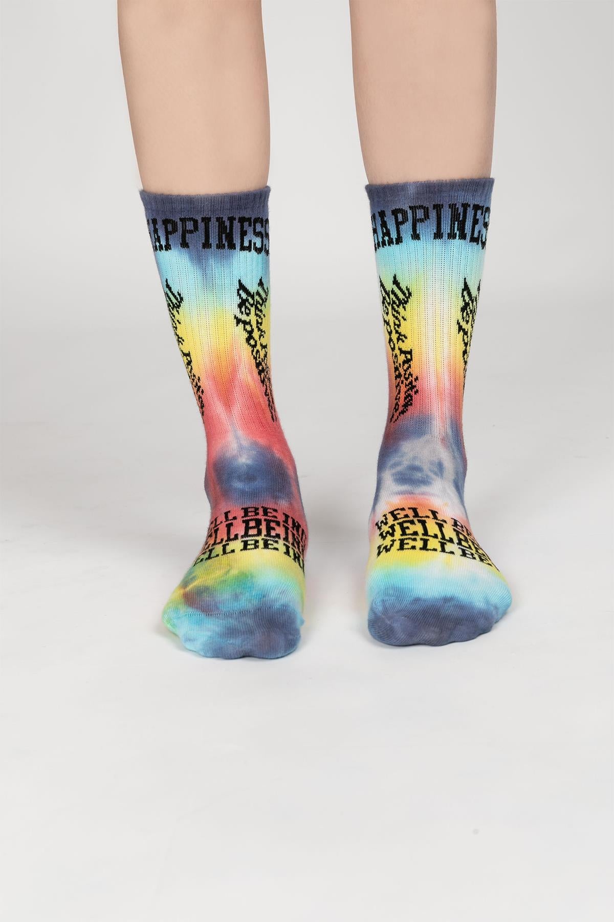 Smile-Dye Unisex Batik Desenli Dikişsiz Tenis Çorap - Happiness