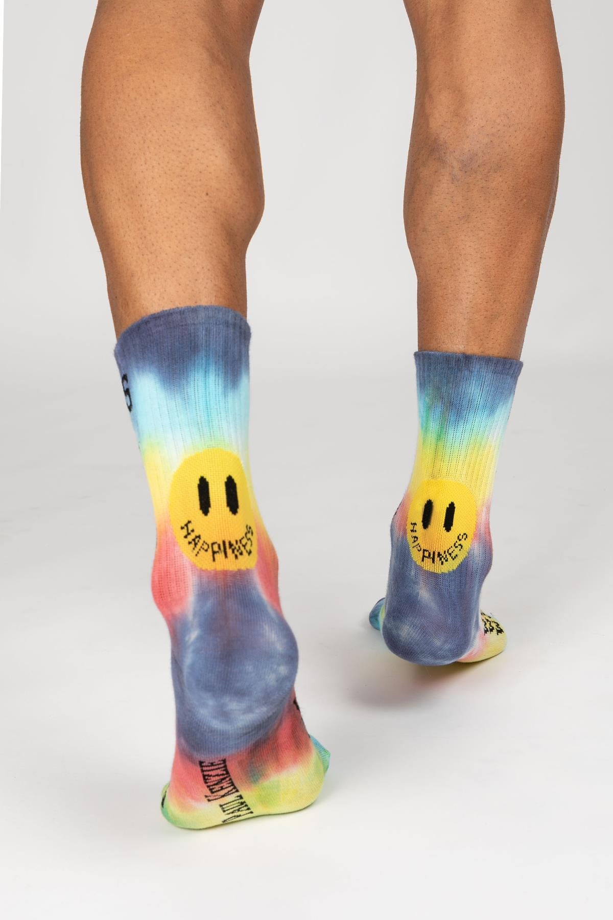 Smile-Dye Unisex Batik Desenli Dikişsiz Tenis Çorap - Happiness