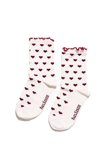 Valentine Collection - Ruffle Çorap - Burgundy Hearts