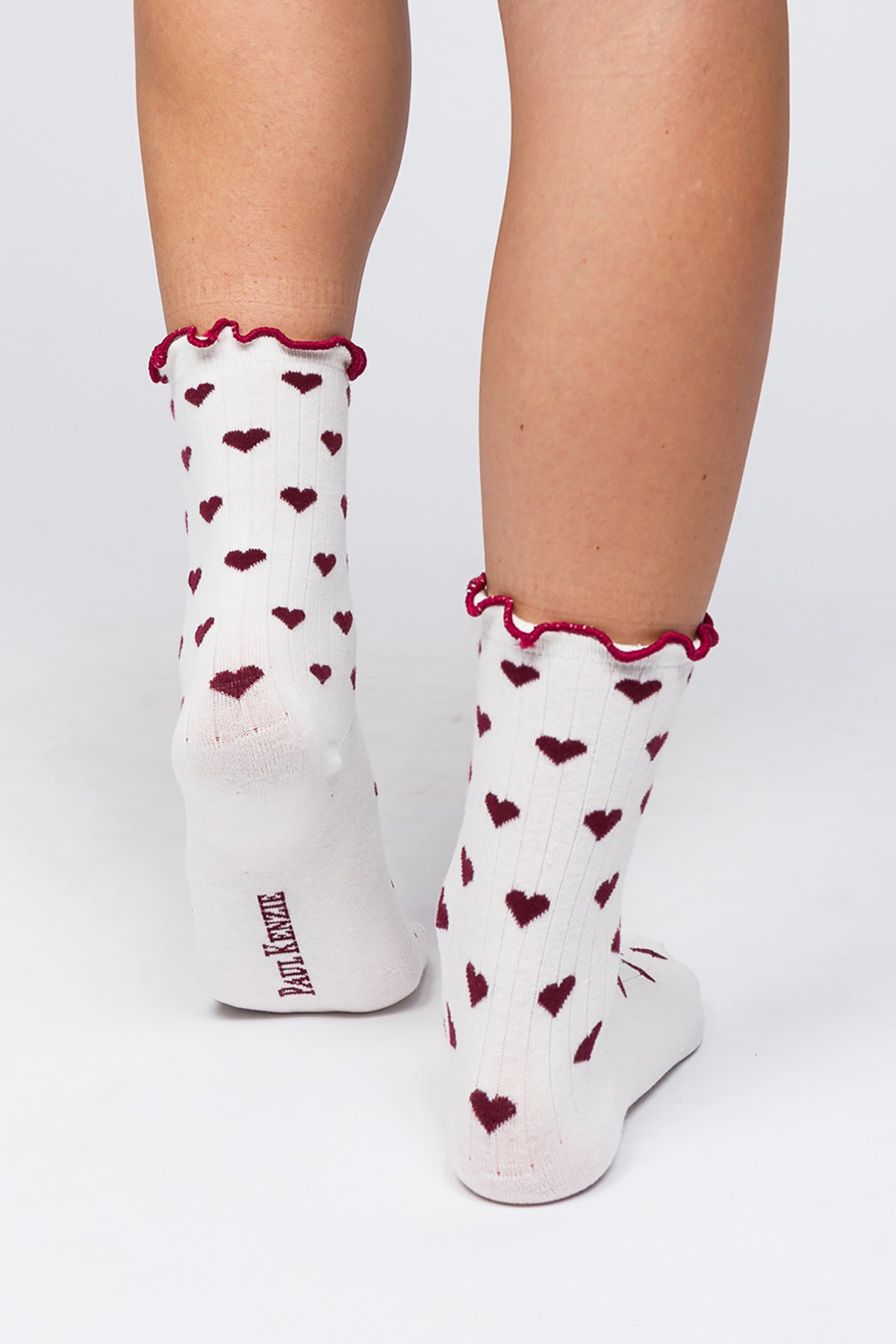 Valentine Collection - Ruffle Çorap - Burgundy Hearts